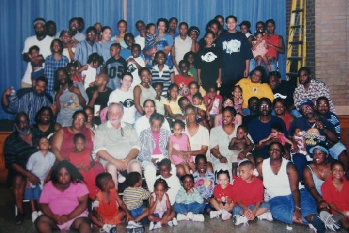 Family group photo indoors