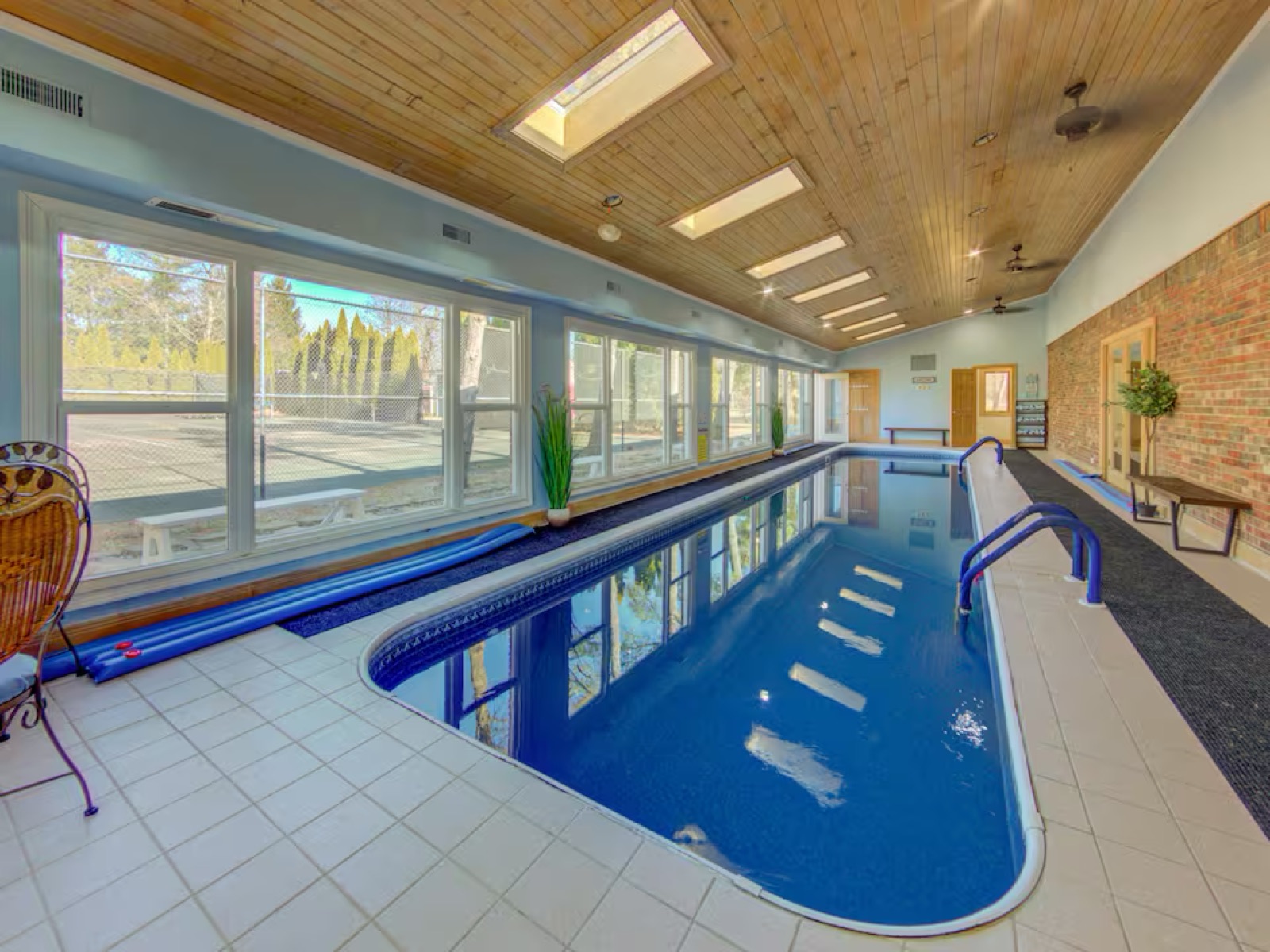 Indoor lap pool with skylights